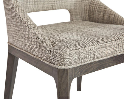 Transitional Light Gray Plaid Fabric & Solid Oak Wood Dining Chair