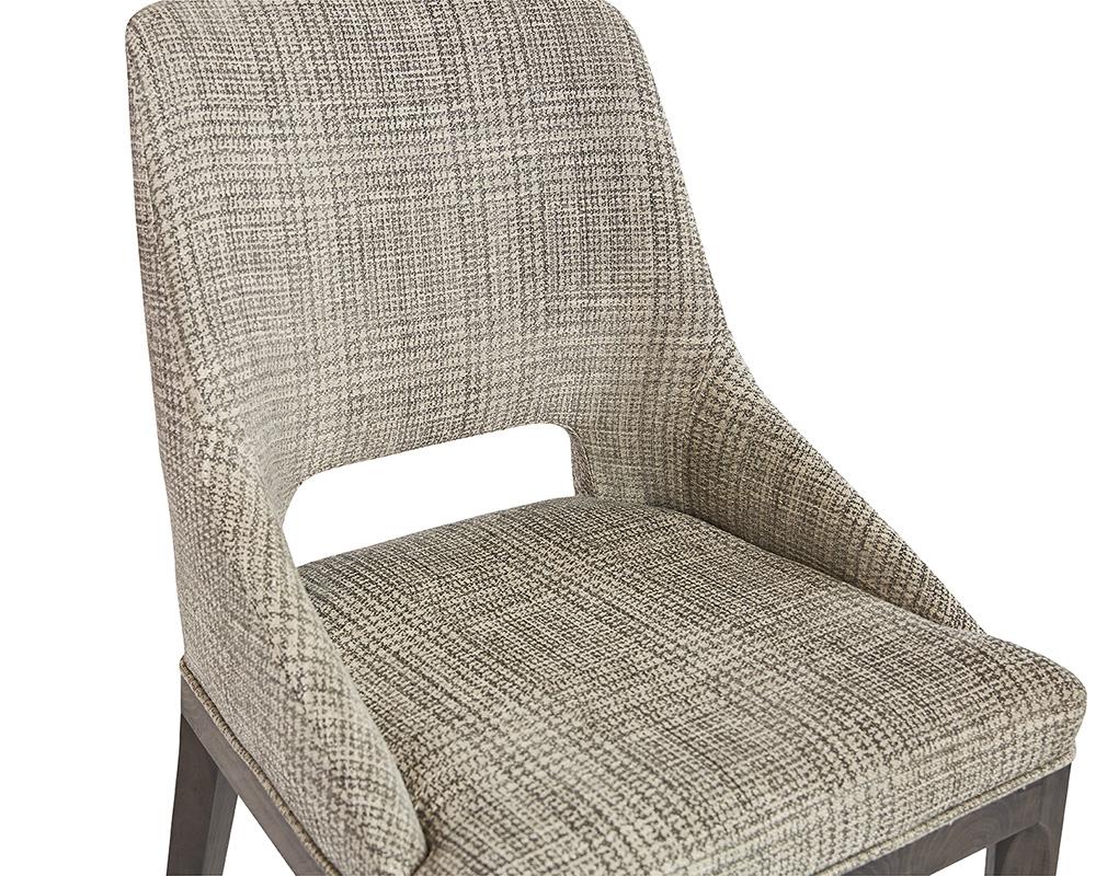 Transitional Light Gray Plaid Fabric & Solid Oak Wood Dining Chair