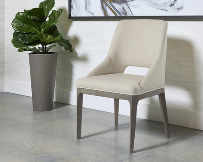 Transitional Neutral Cream Fabric & Solid Light Grey Oak Wood Dining Chair