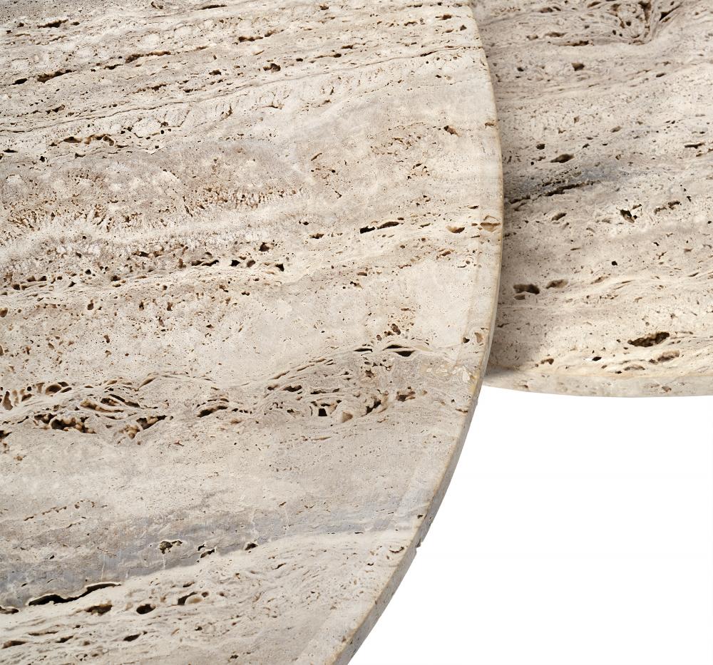 Travertine Stone Round Pedestal Base Coffee Table Nesting Set