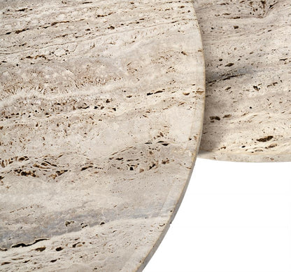 Travertine Stone Round Pedestal Base Coffee Table Nesting Set