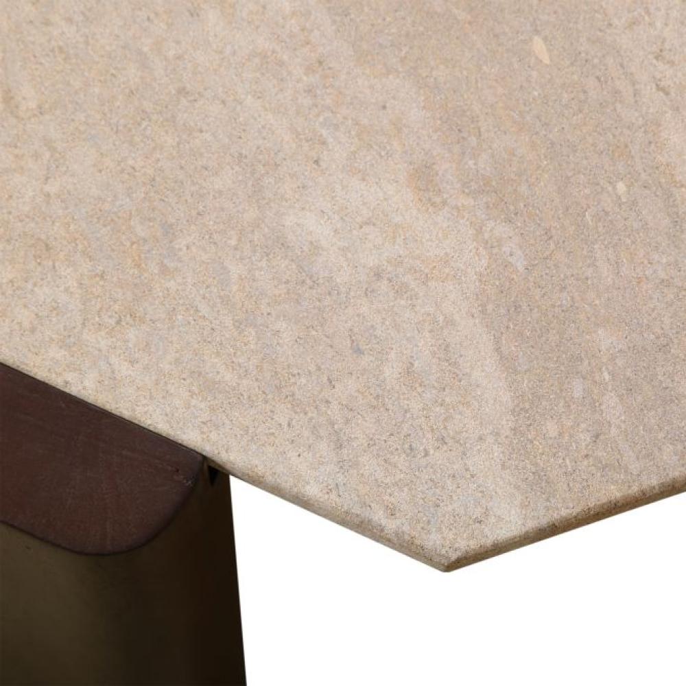 Travertine Stone Top & Walnut Wood Legs Octagonal Low Profile Coffee Table 40 inch