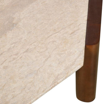 Travertine Stone Top & Walnut Wood Legs Octagonal Low Profile Coffee Table 40 inch