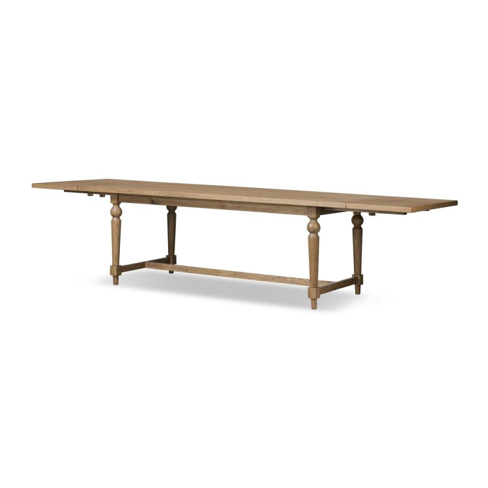 Turned Leg Trestle Rectangle Extension Dining Table Worn Oak 88 to 124 inch