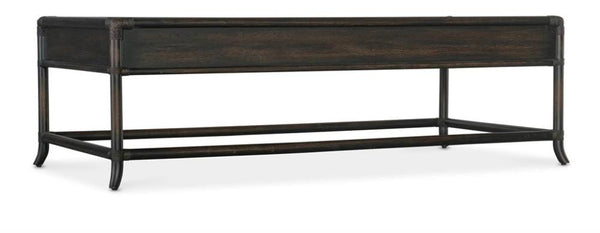 Two Drawer Rattan Wrapped Oak & Maple Wood Rectangle Coffee Black Finish Table 59 inch
