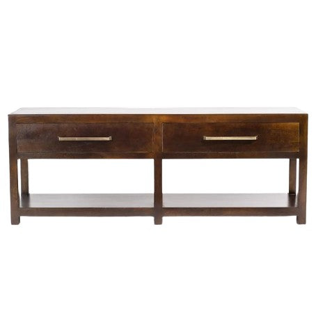 Two Drawer Sideboard Console Table Mango Wood in Warm Brown Aged Ash Finish 80 inch