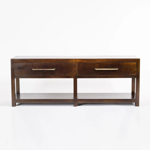 Two Drawer Sideboard Console Table Mango Wood in Warm Brown Aged Ash Finish 80 inch
