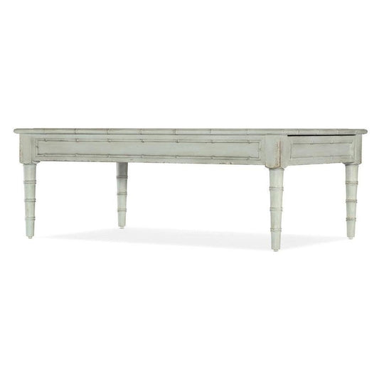 Two Drawer Soft Blue Rectangle Coffee Table Maple Wood Bamboo Design 50 inch