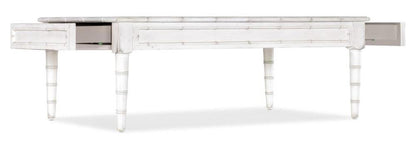 Two Drawer White Rectangle Coffee Table Maple Wood Bamboo Design 50 inch