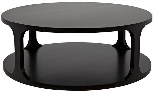 Two Tier Open Base Round Coffee Table Alder Wood Espresso Finish 48 inch