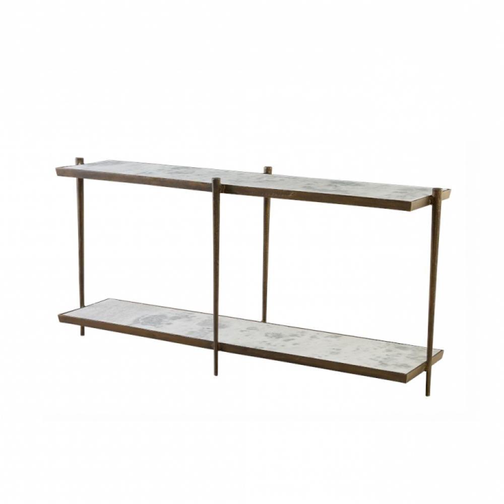 Two Tier White Cloud Marble & Brass Narrow Console Table 60 inch