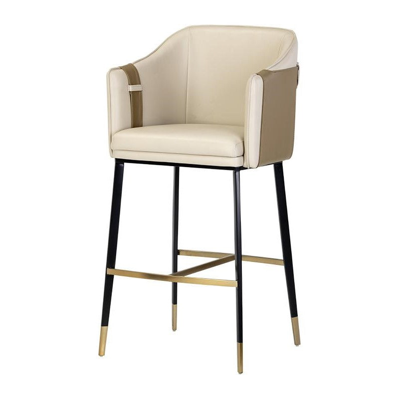 Two Tone Beige & Tan Faux Leather Barrel Back Bar Stool