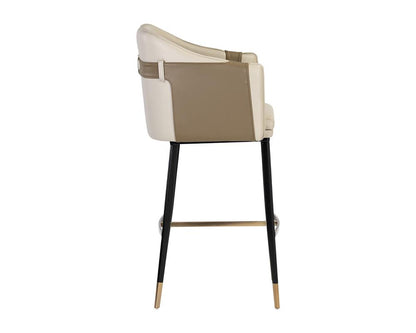 Two Tone Beige & Tan Faux Leather Barrel Back Bar Stool