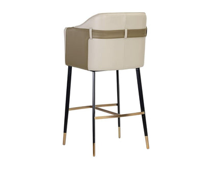 Two Tone Beige & Tan Faux Leather Barrel Back Bar Stool