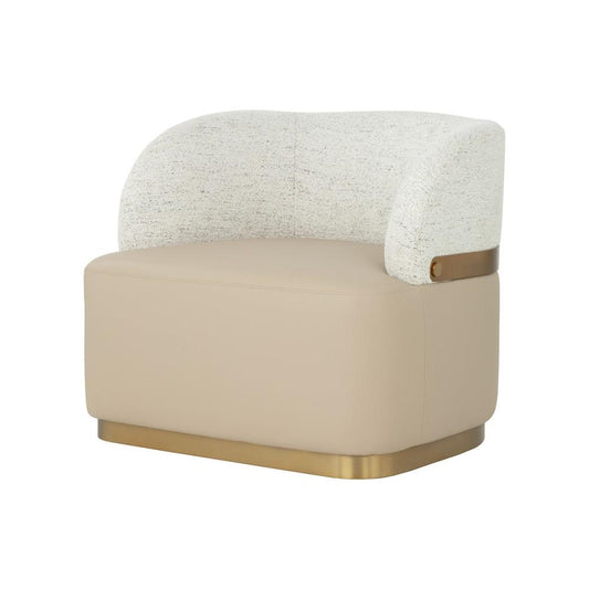 Two Tone Cream & Beige Faux Leather Contemporary Swivel Lounge Chair Gold Accents