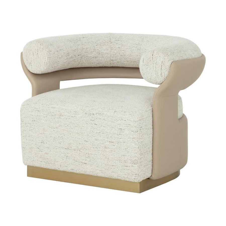 Two Tone Off White & Beige Faux Leather Contemporary Swivel Lounge Chair