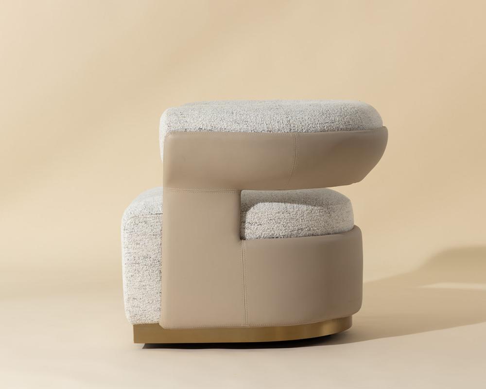 Two Tone Off White & Beige Faux Leather Contemporary Swivel Lounge Chair