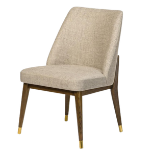 Upholstered Dining Chair Tan Herringbone Haze & Solid Birch Wood in Warm Walnut