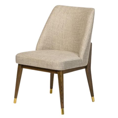 Upholstered Dining Chair Tan Herringbone Haze & Solid Birch Wood in Warm Walnut