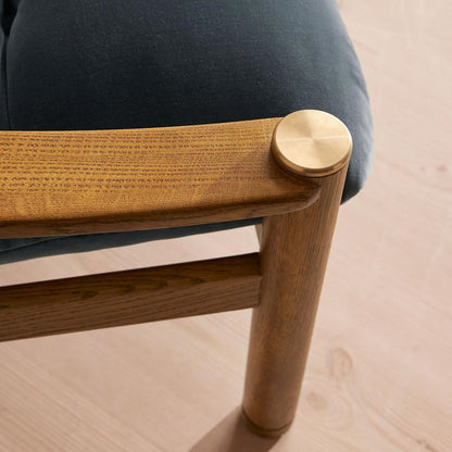 Vintage 1960's Style Blue Grey Velvet & Oak Wood Frame Accent Chair