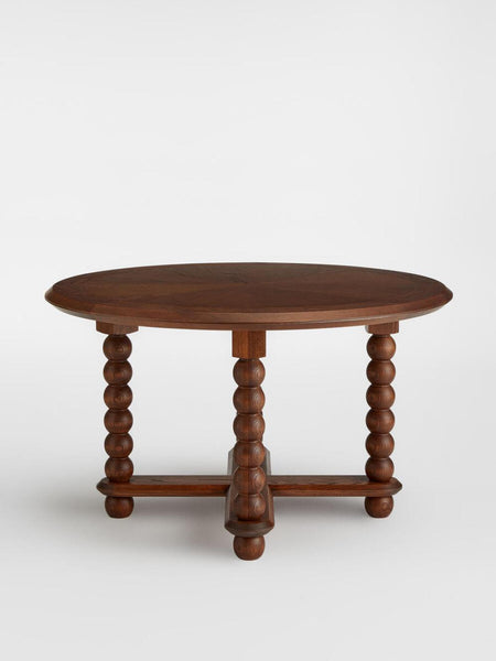 Vintage Inspired Carved Ball Spool Leg Round Dining Table Warm Brown Solid Oak 51"