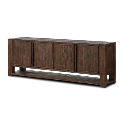 Wabi Sabi Style Smoked Dark Brown Alder Wood Media Console Sideboard Storage Cabinet 94 inch