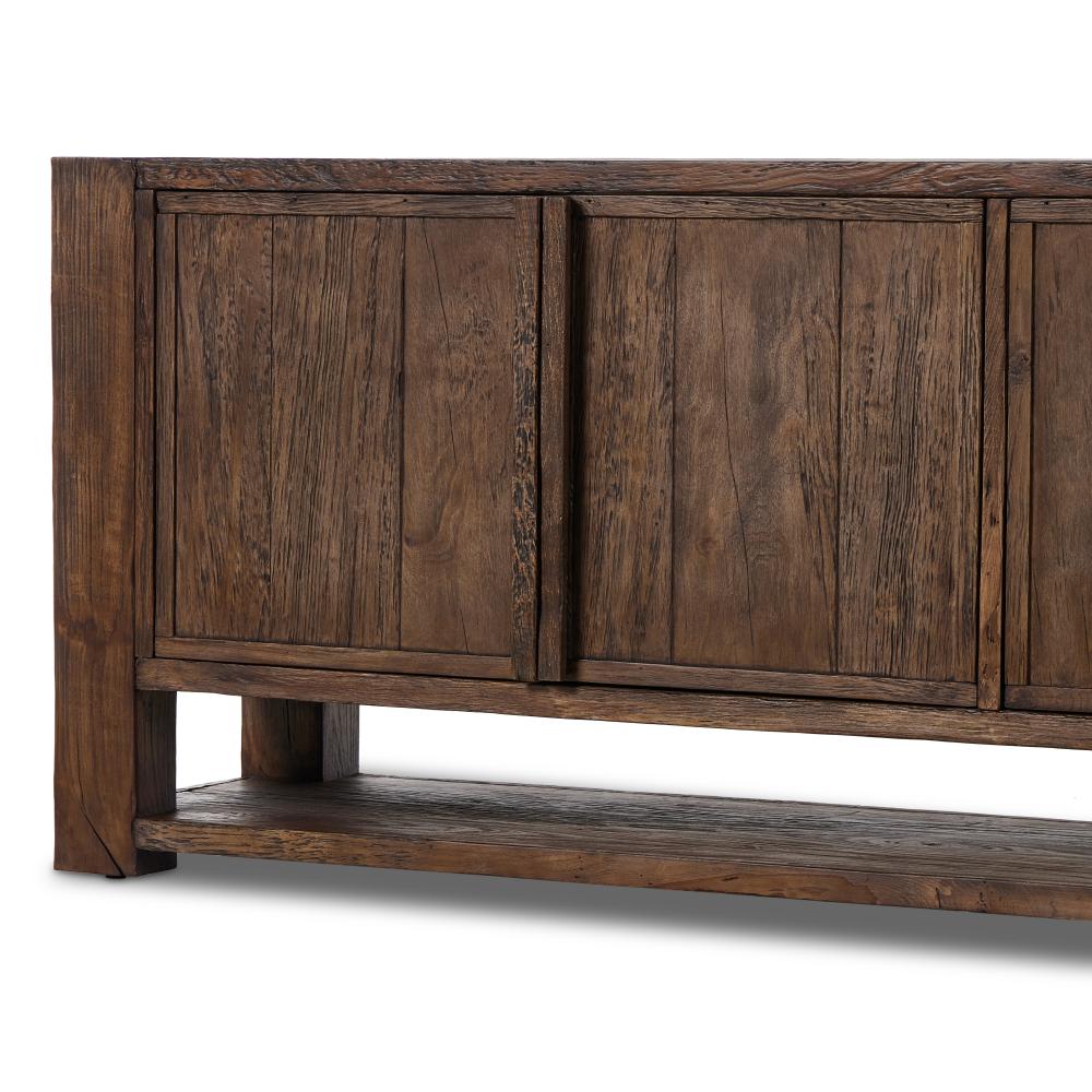 Wabi Sabi Style Smoked Dark Brown Alder Wood Media Console Sideboard Storage Cabinet 94 inch