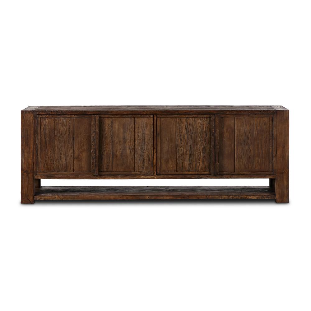 Wabi Sabi Style Smoked Dark Brown Alder Wood Media Console Sideboard Storage Cabinet 94 inch