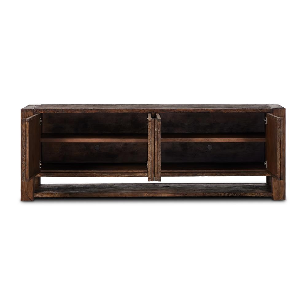 Wabi Sabi Style Smoked Dark Brown Alder Wood Media Console Sideboard Storage Cabinet 94 inch