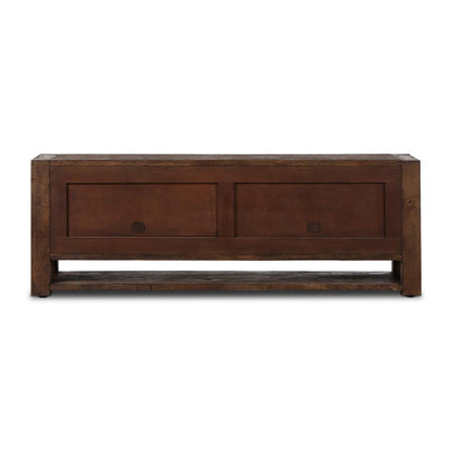 Wabi Sabi Style Smoked Dark Brown Alder Wood Media Console Sideboard Storage Cabinet 94 inch