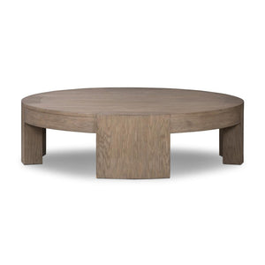 Warm Natural Oak Wood Chunky Low Profile Round Coffee Table 48 inch