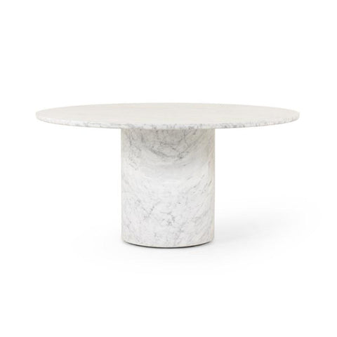 White Carrera Marble Round Dining Table Pedestal Column Base 60 inch