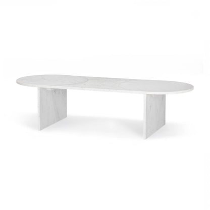 White Marble Oval Coffee Table Reeded Top 60 inch
