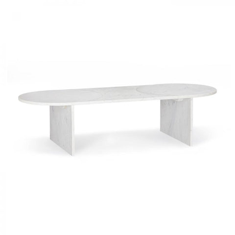 White Marble Oval Coffee Table Reeded Top 60 inch