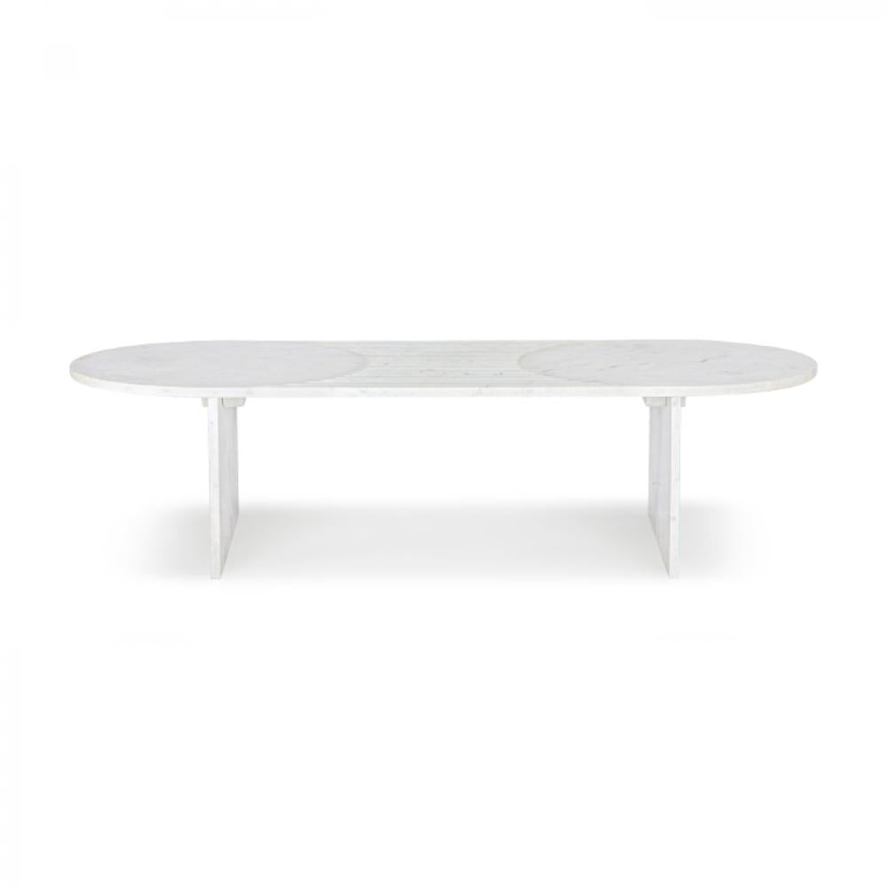 White Marble Oval Coffee Table Reeded Top 60 inch