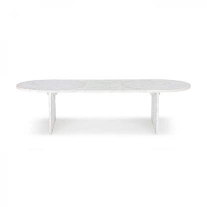White Marble Oval Coffee Table Reeded Top 60 inch