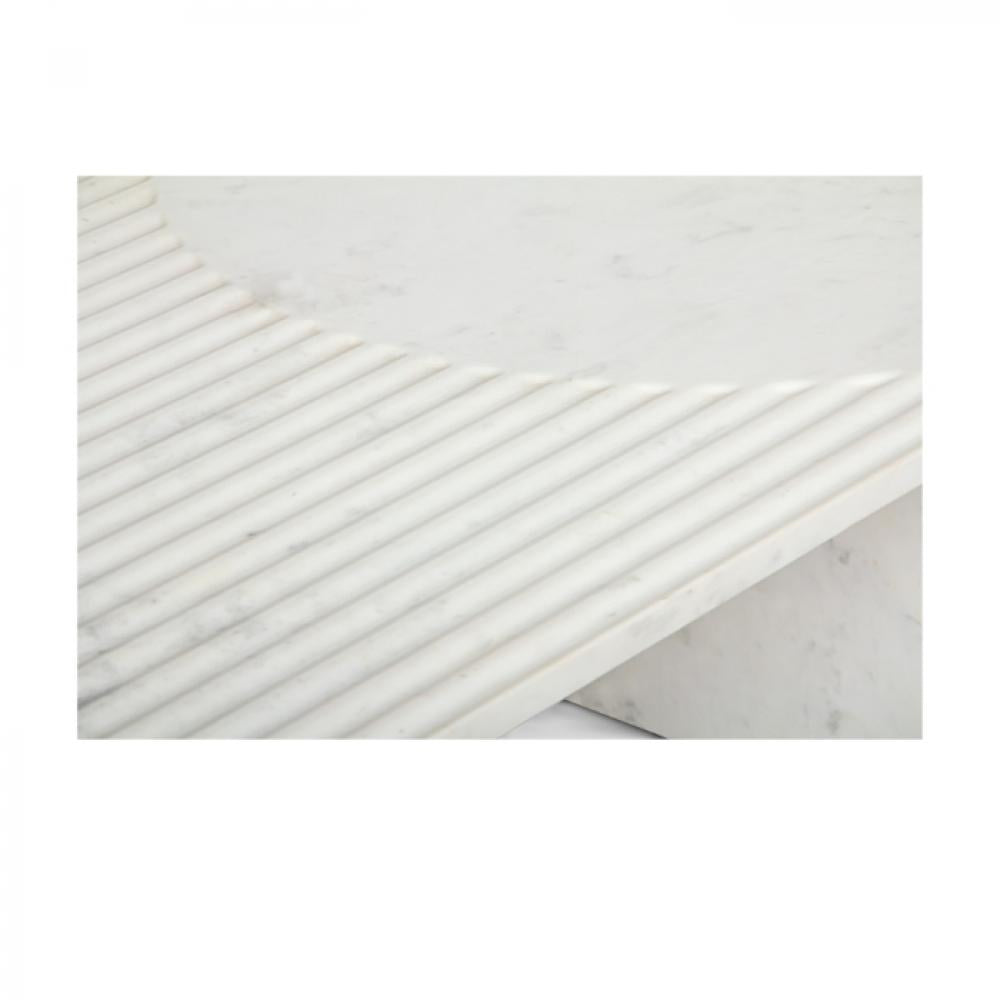 White Marble Oval Coffee Table Reeded Top 60 inch