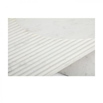 White Marble Oval Coffee Table Reeded Top 60 inch