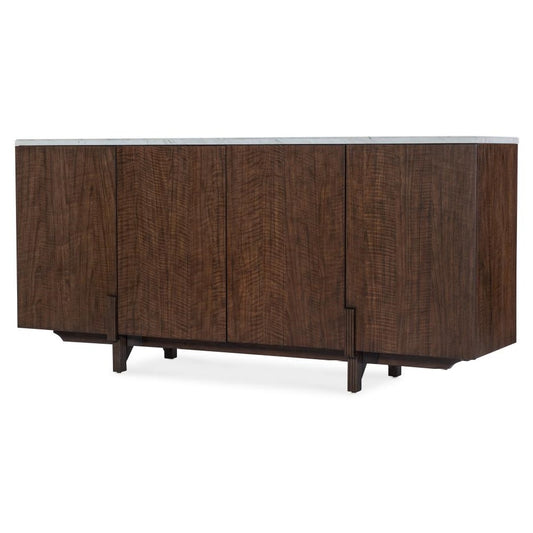 White Marble Top Dark Brown Walnut Sideboard Credenza with Wine Storage 76 inch