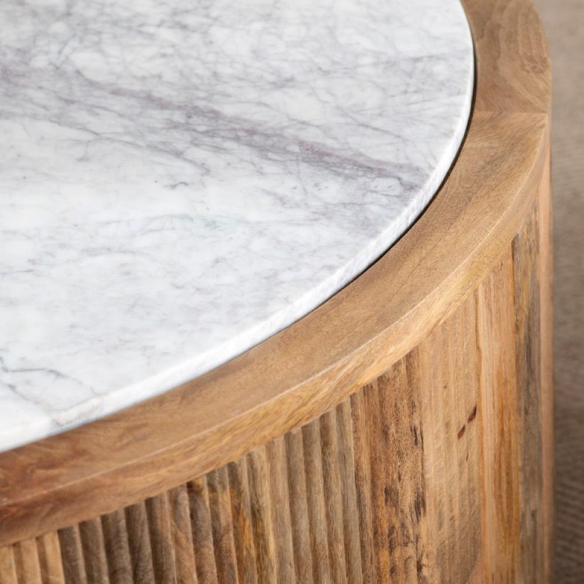 White Marble Top Reeded Round Mango Wood Coffee Table 40 inch – SLATE ...