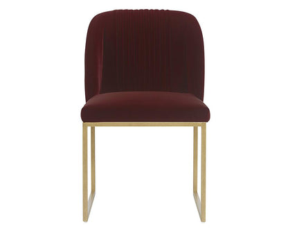 Wine Red Velvet Pleated Back Dining Chair Antique Brass Sled Base (Set of 2)