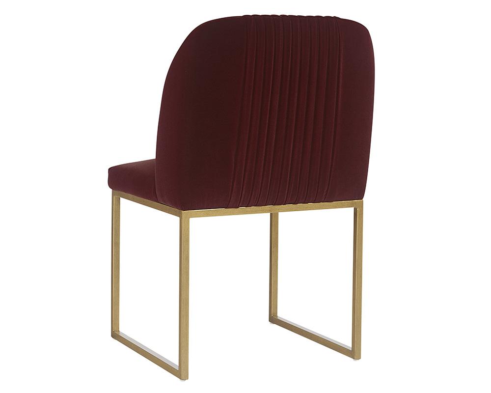 Wine Red Velvet Pleated Back Dining Chair Antique Brass Sled Base (Set of 2)