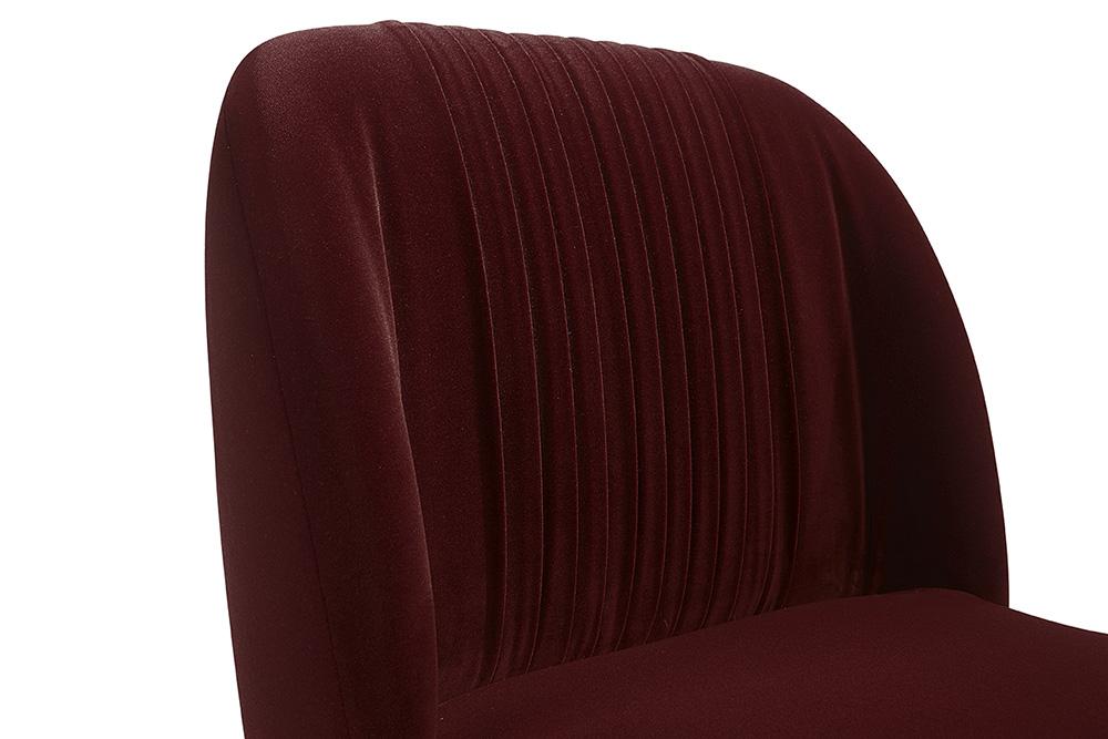 Wine Red Velvet Pleated Back Dining Chair Antique Brass Sled Base (Set of 2)