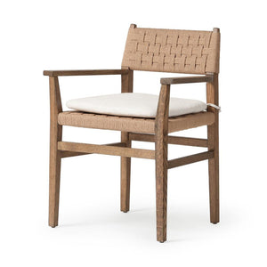 Woven Cord Rush Back Armchair Dining Chair with Cushion Solid Oak Wood