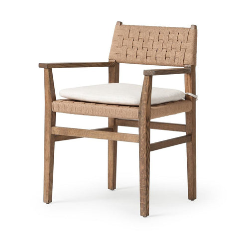 Woven Cord Rush Back Armchair Dining Chair with Cushion Solid Oak Wood