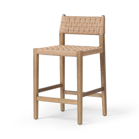 Woven Cord Rush Back Armless Counter Stool Solid Oak Wood