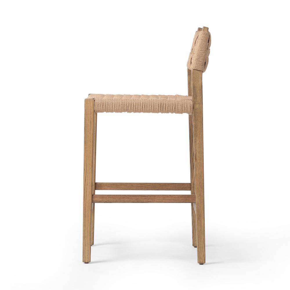 Woven Cord Rush Back Armless Counter Stool Solid Oak Wood