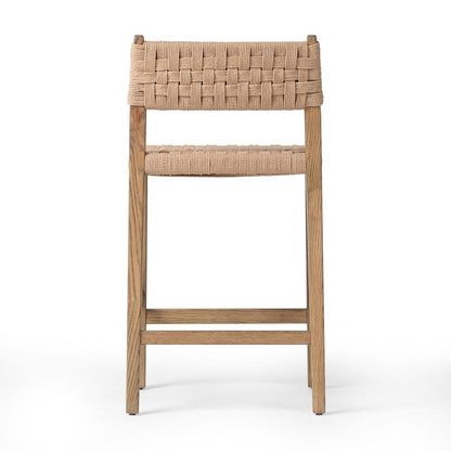 Woven Cord Rush Back Armless Counter Stool Solid Oak Wood