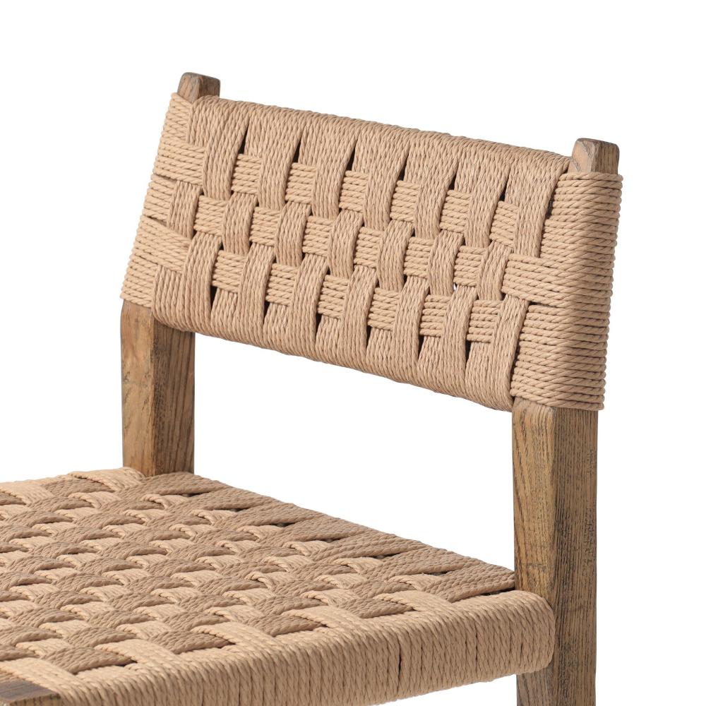 Woven Cord Rush Back Armless Counter Stool Solid Oak Wood