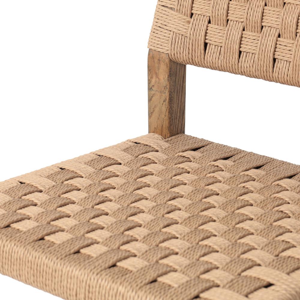 Woven Cord Rush Back Armless Counter Stool Solid Oak Wood